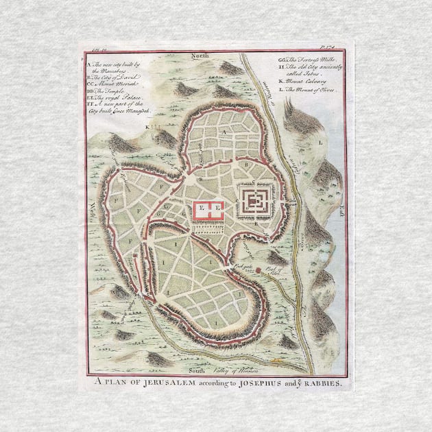 Vintage Map of Jerusalem Israel (1730) by Bravuramedia